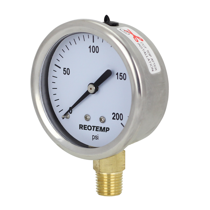 Reotemp PG25 -30 inHg to 30 PSI 1/4" NPT 2.5" Analog Pressure Gauge Glycerin Filled