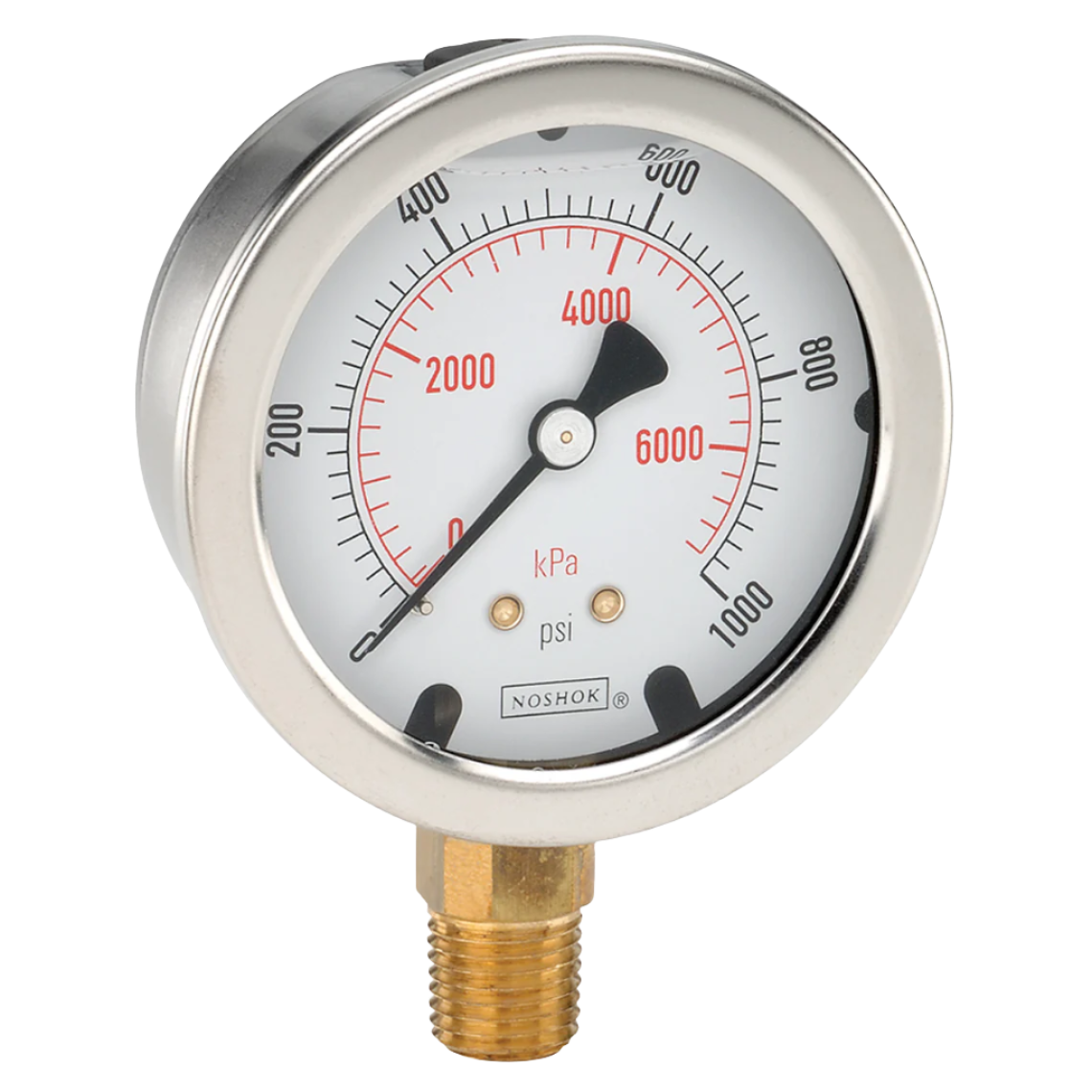 5000 PSI/kPa 1/4" NPT 2.5" Noshok Glycerin Filled Analog Pressure Gauge