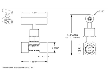 Steel FFC Noshok Hard Seat Needle Valve