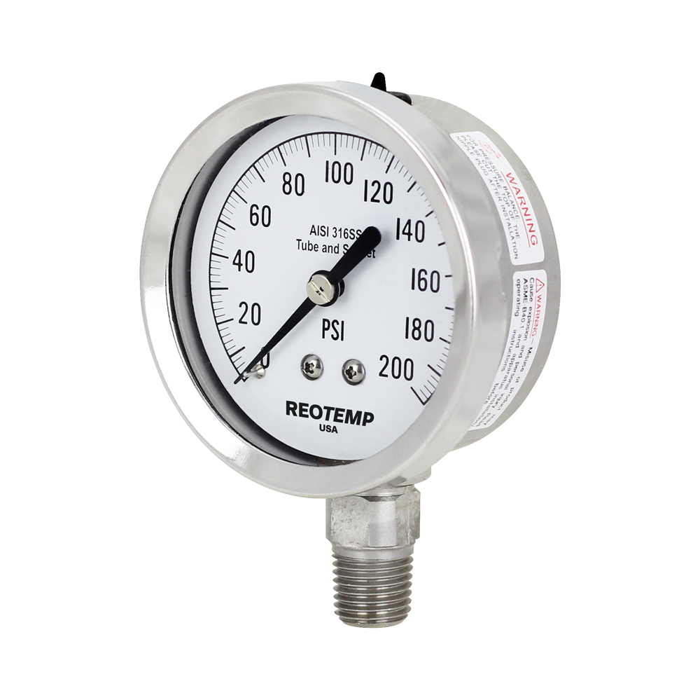 0-15 PSI 1/4" NPT 2.5" Reotemp PR25 Glycerin Filled Pressure Gauge