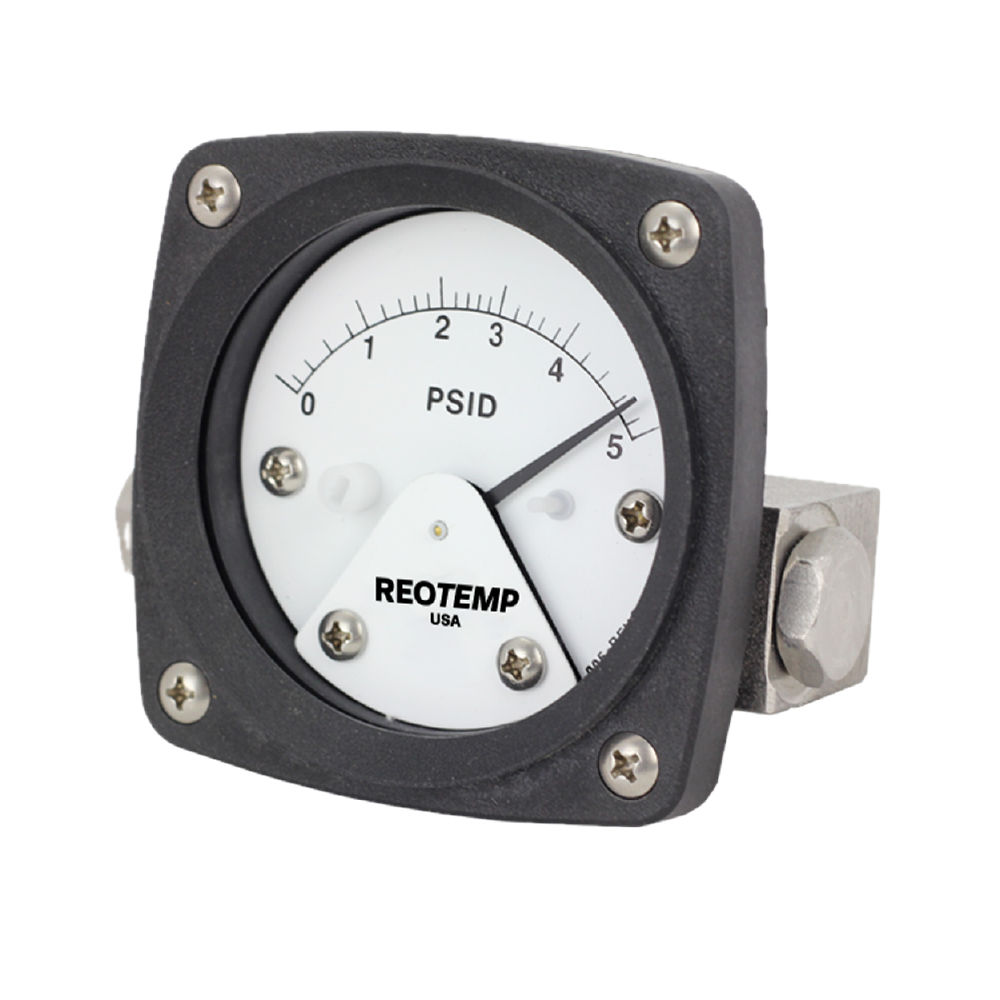 0-10 PSID 1/4" NPTF Back Process Connection 2.5" Dial Reotemp D20 Differential Pressure Gauge w/ Max Pointer