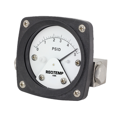 0-10 PSID 1/4" NPTF Back Process Connection 2.5" Dial Reotemp D20 Differential Pressure Gauge w/ Max Pointer