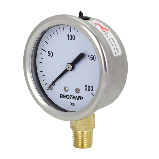 -30 inHg to 30 PSI 1/4" NPT 2.5" Reotemp PG25 Glycerin Filled Analog Pressure Gauge