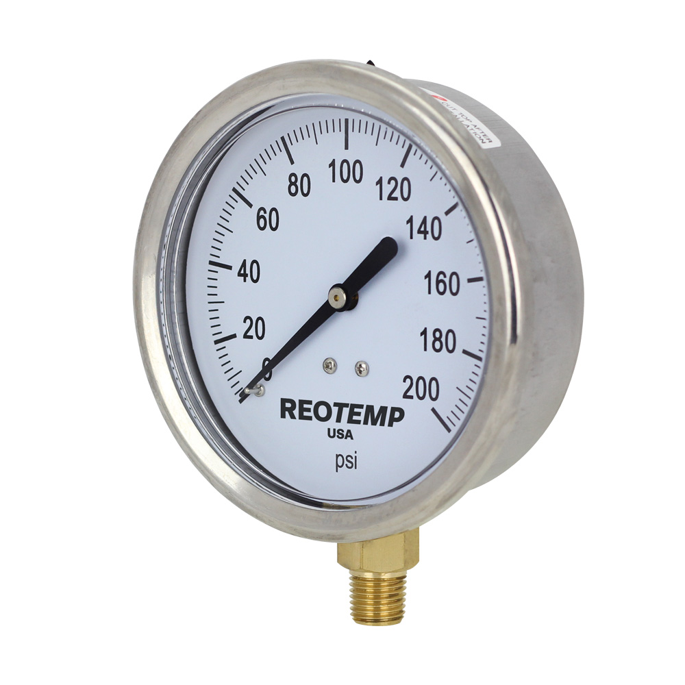 0-200 PSI 1/2" NPT 3.5" Reotemp PG35 Glycerin Filled Analog Pressure Gauge