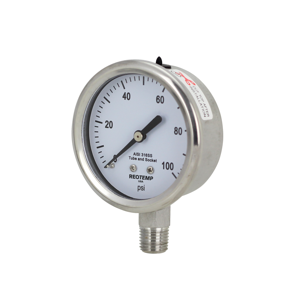 0-1000 PSI 1/4" NPT 2.5" Reotemp PM25 Analog Pressure Gauge