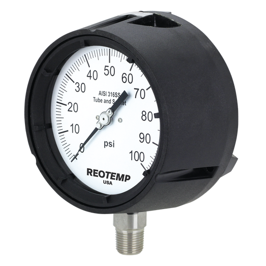 0-200 PSI 1/2" NPT 4.5" Reotemp Glycerin Filled Analog Process Gauge