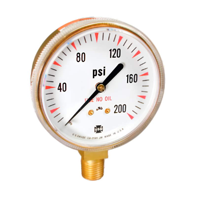 US Gauge 600 Compressed Gas Polished Brass Pressure Gauge