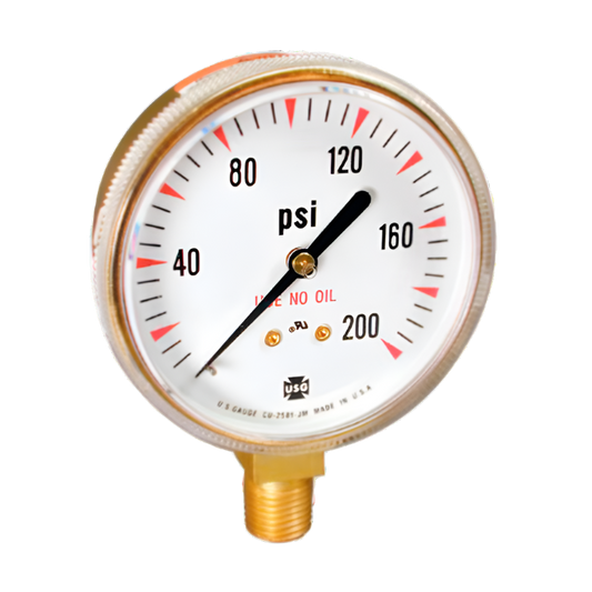 US Gauge 600 Compressed Gas Polished Brass Pressure Gauge